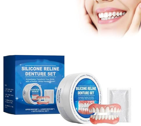 Silicone Reline Denture Set,Denture Silicone Dental Kit, Soft Denture Silicone Kit Pour Fixer Les Dents Supérieures et Inférieures Des Hommes Et Des Femmes (1 ensemble)