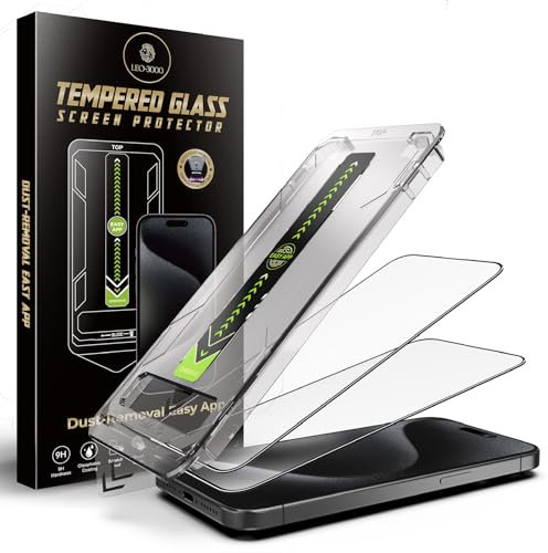 2-Pack | 9H Tempered Glass Film for iPhone 15 Pro Screen Protector (6.1) | HD Clarity | Edge-to-Edge Protection | One-Touch Install with Auto Dust-Elimination Kits & Precision Tool | Bubble-Free Fit