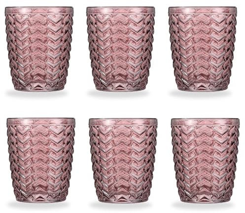 TRESV Set de 6 Vasos Colores o Transparente, Vaso de Cristal agua de 270ml, Vaso de Agua y Bebidas, Aptos para Lavavajillas (Pink)