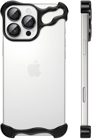 UZEUZA Frameless Hülle Metall für iPhone 16 Pro, Handyhülle Rahmenlose Minimalistischen Design, Schutzhülle Kameraschutz,Aluminium Schale Dünn Slim Aesthetic Bumper Stoßfeste Case,Titan Schwarz