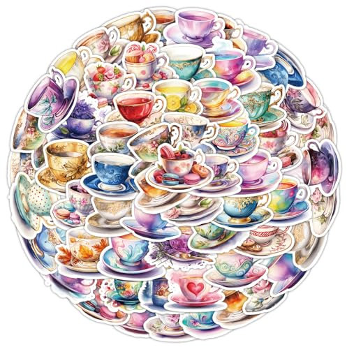 Teacup Sticker The Cup Sticker Set 50 Pieces Cute Decoration for Car Laptop Skateboard Bicycle Moped Motorcycle Bicycle Computer Suitable for Adults Children