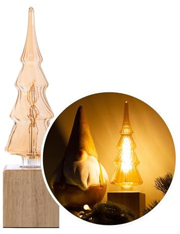 Vellight Dekolampe set– LED Weihnachtsbaumbirne (Holz - tischlampe E27, Goldfilament) mit Würfel-Lampensockel und Kabelschalter – Vintage stil,für Wohnzimmer,Schlafzimmer und Büro,Studio