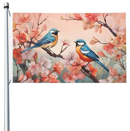 Frühlingsgartenflagge 3x5 FT Frühling doppelseitige Gartenflagge mit Pflaumenblüte und Eisvogel Bauernhaus Hof Außendekoration Home Party Hängende Dekoration
