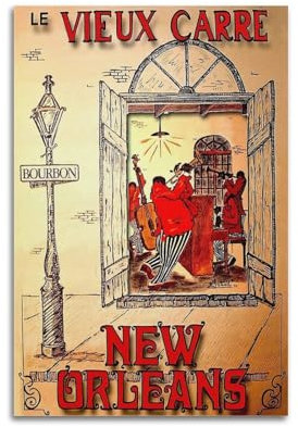 RUINOSAU New Orleans Vintage-Poster, Mardi Gras Jazz, Wandkunst, Dekoration für Schlafzimmer, Wohnzimmer, moderne Wanddekoration, Geschenk, 40 x 60 cm, ungerahmter Stil