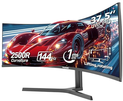 Gawfolk 37.5 Zoll Curved Gaming Monitor, 2500R PC Bildschirm 144Hz UWQHD 3840 x 1600, Curved Computerbildschirm mit FreeSync und Eye Care Technologie, DP, HDMI