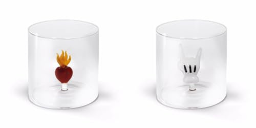 WD Lifestyle - Juego de 2 vasos de 250 ml de vidrio borosilicato con combinación del Sagrado Corazón y la Mano