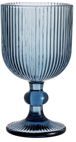 Baroni Home Set 6 pz di Calici in Vetro Colorati e Decorati con Righe in Rilievo 20 CL, Calici Eleganti Lavabili in Lavastoviglie, 8x8x14,5 cm, Blu