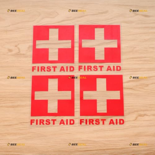 Erste Hilfe Rotes Kreuz Zeichen Symbol Aufkleber Abziehbild Vinyl Notfall - 4er Pack Rot 10,2cm - Kein Hintergrund Konturschnitt