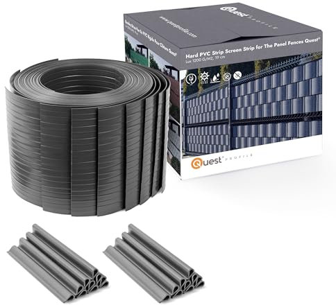 Quest Kit de lamelles Occultantes PVC – Brise Vue de Qualité Bandes de Protection pour Panneau – Hauteur : 19 cm - Longueur : 2,525 m - 900 g/m² - Anthrazit 10 Bandes + 20 Clips