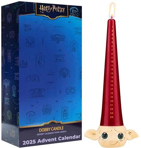 Harry Potter Calendario Avvento 2025, Candela Conica Dobby 12-Ore Tempo di Combustione & Porta Resina Riutilizzabile, Decorazione Natale (Multi Dobby)