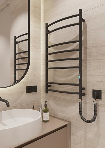 Radiador de toallas profesional, negro, 130 W, 810 x 480 mm, para hoteles y baños grandes, montaje en pared, Elna