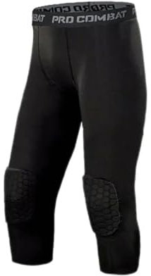 Mallas Compresion Pantalones anticolisión de seguridad for hombre, mallas 3/4 for entrenamiento de baloncesto, mallas con rodilleras, pantalones protectores deportivos de compresión(Black,XXL)