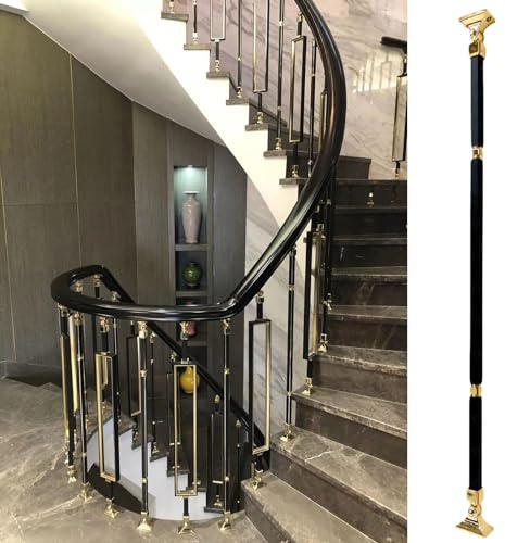 Barandillas de escalera de aluminio negro dorado con ejes ajustables de 95 cm y soportes de 270° for uso en interiores y exteriores.(2Pack)