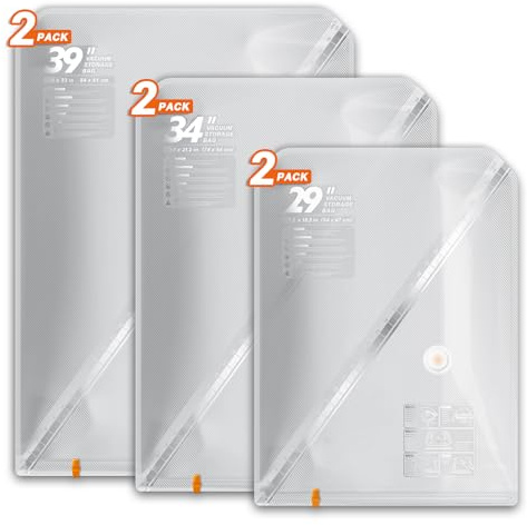 Vacbird 6 Pièces Sacs Sous Vide Vetement Aspirateur, 2 * 47x64cm, 2 * 54x74cm, 2 * 61x84cm, Sac de Rangement Sous Vide Peu Encombrant, Durable Housse Sous Vide Idéaux pour Voyager et Organiser Maison