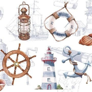 Maritime Servietten mit Leuchtturm, Anker & Steuerrad, 33 x 33 cm, 20 Stück