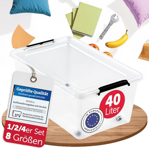 BOXXivo Aufbewahrungsbox mit Deckel 40l - BPA-freie & lebensmittelechte Boxen Aufbewahrung - Kunststoffbox mit Deckel - stapelbare & robuste Aufbewahrungsboxen - durchsichtige Box