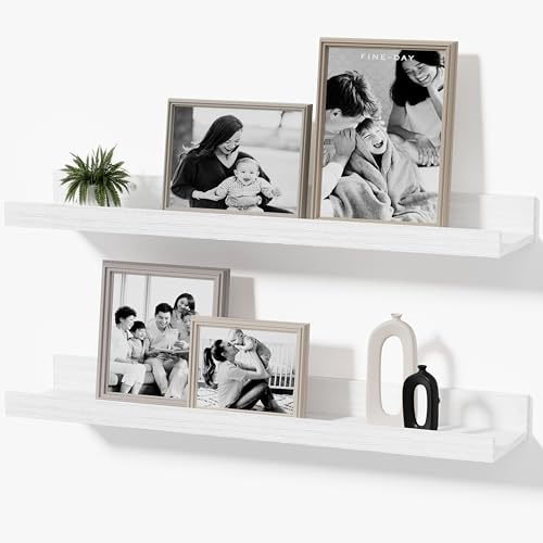 Mifurn Bilderleiste Weiß 40 cm, 2er Set Schweberegal mit erhöhter Vorder- und Rückkante, Wandregal für Bilderrahmen, Gewürze und Deko, Wandboard für Küche, Bad und Kinderzimmer