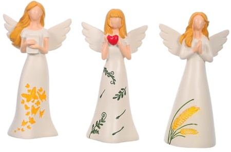 TOYANDONA 3 Stück Beige Resin Weihnachtsengel Figurine Schutzengel Statue mit Betendem Engelmotiv Spirituelle Deko für Kamin Tisch Gedenkraum Festliche Christliche Ornament Skulptur