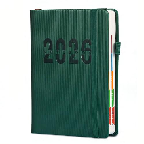 Tarqite Kalender 2026 A5, Terminkalender 2026, Wochenplaner & Tagebuch, 12-Monate Tagesplaner, Hardcover Buchkalender mit Bunt Monats-Tabs & Textil-Lesezeichen - Grün