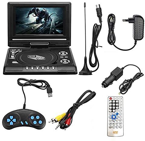Rastapulz Lecteur DVD de Voiture Portable de 7,8 Pouces pour, Lecteur DVD HD VCD CD MP3 HD EVD avec Fonction TV/FM/USB/-Prise EuropéEnne