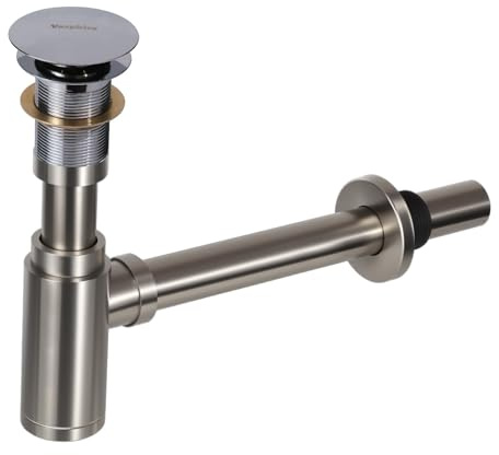 Vasphire Siphon Waschbecken Ablaufgarnitur ohne Überlauf - Edelstahl 304 Universal Siphon Waschbecken Bad, Syphon Sifon Pop Up Abflussgarnitur Abfluss Flaschensiphon, Silber