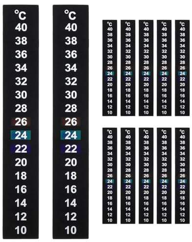 FRCOLOR 12Pcs Reusable LCD Temperature Monitoring Stickers for Aquarium Fish Tank – Adhesive Heat Sensing Strips 10℃ to 40℃ for Indoor Water Thermostat