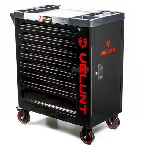 VELUNT Tool Trolley Cabinet with Tools, Heavy Duty Steel Workshop Storage Chest, Rolling Tool Box with Drawers, Mechanic Garage Tool Carrier (VLTC8/6) (Black)