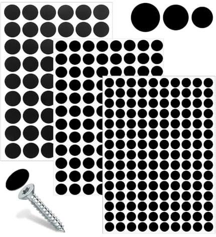 Black Self Adhesive Screw Covers，290 PCS 12mm 15mm 21mm Hole Caps | Colorfast vinyl fasteners; effective dirt-proof shielding; clean aesthetic concealment for wooden furniture wardrobes