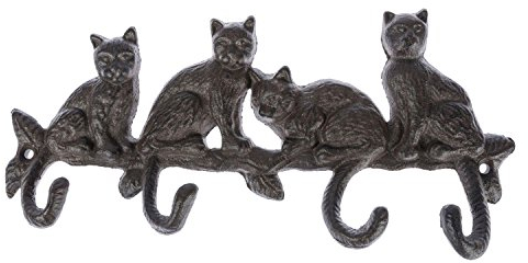 HOMESCAPES - Patère Porte manteaux mural marron en fonte – modèle chats