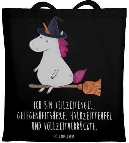 Mr. & Mrs. Panda Tote Bag Einhorn Hexe - Geschenk, Tasche, Einhörner, Jutebeutel, Leben, totebag, Teufel, Laptoptasche, Stofftasche, Unicorn, Frau, Engel