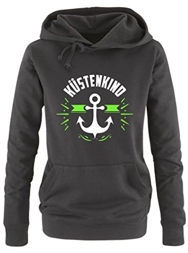 Comedy Shirts - Küstenkind Anker - Damen Hoodie - Schwarz/Weiss-Neongrün Gr. XL