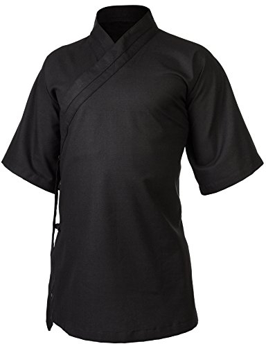 Leinen (Mittel) Kung Fu & Tai Chi Shirt Diagonaler Kragen Kurzarm - Taiji Anzug Schwarz 180