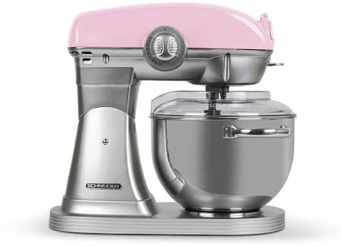 Schneider Consumer - Robot de cocina Vintage - SCFP57, Amasadora para Repostería, Diseño Retro, 1500W, Kit de Accesorios, Movimiento Planetario, Recipiente de Acero Inoxidable, Rosa