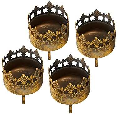 Teelichthalter für Adventskranz 4er Set - Kerzenhalter mit Spieß D 5,5cm in Gold antik