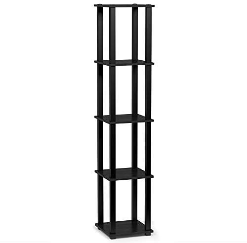 Furinno Turn-S-Tube 5-Tier Corner Square Rack Display Shelf with Square Tube, Americano/Black