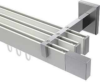 Interdeco Gardinenstange eckige Innenlaufstange Weiß/Chrom 3-läufig Typ 10212924, 100 cm