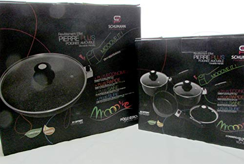 Schumann Professionnel - Lot de 3 Casseroles 16/18/20cm - Poêle 28cm - Compatibles Tous feux dont Induction - Fonte d'Aluminium Sans PFOA - Manches Amovibles en Silicone - Couvercles Inclus