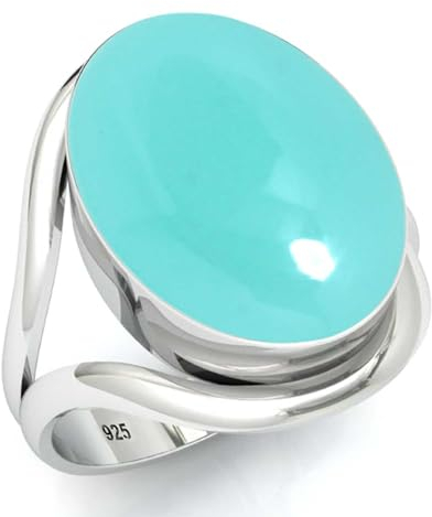 Jeweloporium Aqua Chalcedon 925 Silber Ringe für Frauen mit Stein viktorianisch Silber Ringe Größe 60(19.1) Halloween Geschenk Handgefertigt Schmuck