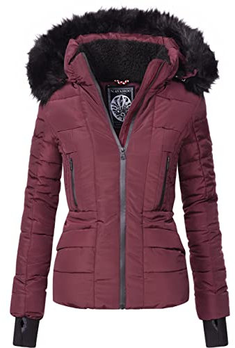 Navahoo Adele Veste d'hiver pour Dame avec Une Capuche en Fausse Fourrure Noire Bordeaux XS
