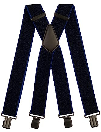 Olata Extra Breite Hosenträger für Herren – 5 cm breit, Robust und Verstellbar mit Stabilen Clips, Ideal für Arbeit und Elegante Outfits. Schwarz/Königsblau (Schwarz Clips)