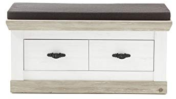 Beauty.Scouts Garderobenbank Garderobe Kiruna II Pinie weiß Nachbildung Oslo Pinie mit Kissen 107x48x45cm Sitzbank Garderobensitzbank Garderobe mit Schubladen