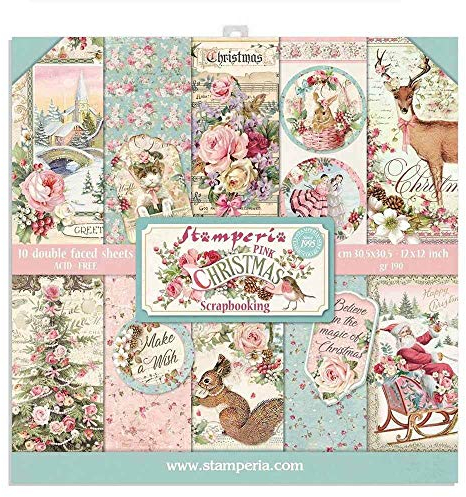 Stamperia - Scrapbook Paper Pad for Scrapbooks, Albums, and Bullet Journals, Pink Christmas, Acid Free, Double-Sided, Perfect for Crafts and Gifting (All You Need for Christmas) (30.5 x 30.5cm)