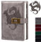 Drachen Leder Journal Notizbuch, Tagebuch mit Zahlenschloss, liniert/blanko Papier Notizbuch, B6 Schreiben Journals Schreibwaren (Grau)