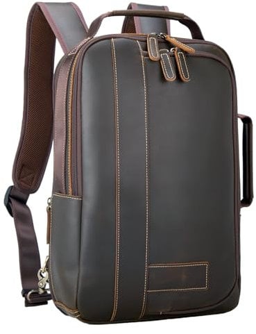 TIDING Rucksack Herren Leder 15,6 Laptop Tasche Business Lederrucksack Erweiterbar Backpack Daypack für Arbeit, Braun