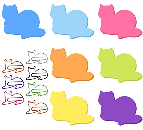 Molain Katzen Haftnotizen mit Büroklammern, niedliche Katze selbstklebende Notizen Katzen Registerkarten selbstklebende Notizblöcke 7 Stück 210 Blatt (B)