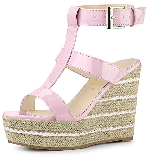 Allegra K Sandales compensées compensées Espadrilles à lanières pour Femmes Rose 38