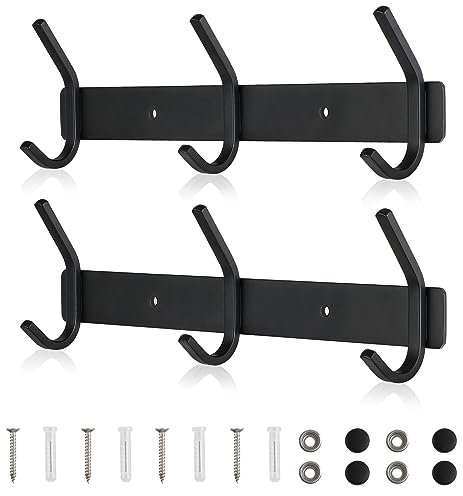 Qiannhee Hakenleiste Kleiderhaken Schwarz 30CM bis 30KG Garderobenhaken mit 3 Haken Schwarz Matt Garderobenleiste Edelstahl Hakenleiste Wandmontage für Badezimmer Küche Tür Wohnzimmer Jacken, 2 Stück