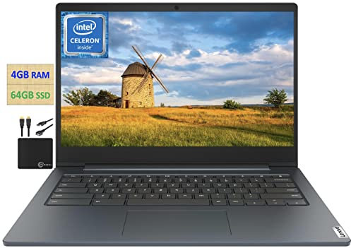 Lenovo Chromebook Ordinateur portable de 14 po, processeur Intel Celeron N4020 Dual-Core, jusqu'à 2,80 GHz, 4 Go de RAM, 64 Go eMMC, WiFi, Webcam, 10 heures de batterie, système d'exploitation chromé,