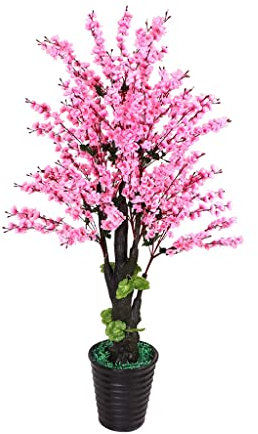 Artificial Bonsai Tree Faux Peach Tree Plant 39 Inches, Fake Peach Blossom Foliage Trimmed Silk Tree, Interior Decorative Artificial Plant Fake Plant Greenery Decor for Desk (Color : A)