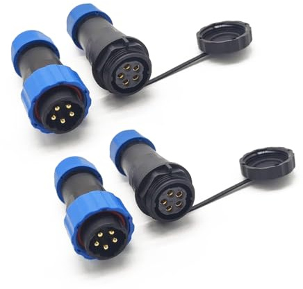 Elecbee Lot de 2 SP21 5 Broches Connecteur Aviation, IP68 étanche mâle Rond et connecteur Femelle en Ligne sp21 5 Broches connecteur avec Couvercle Étanche pour Lampes extérieures